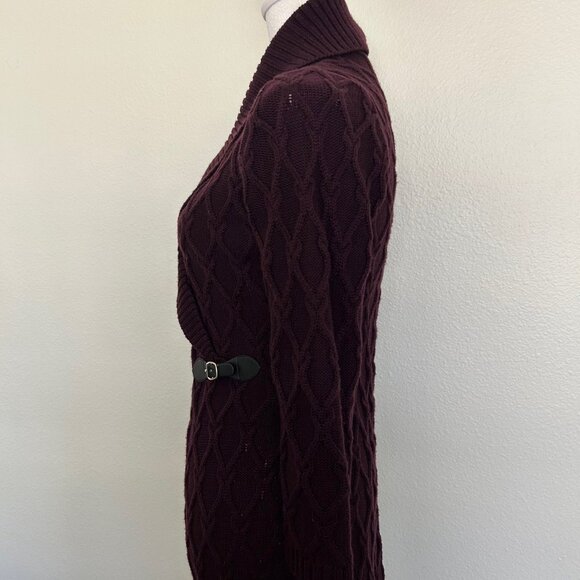 Ellen Tracy Purple Cable Knit Sweater Dress Shawl Collar Buckle Detail SZ PM - Picture 3 of 9